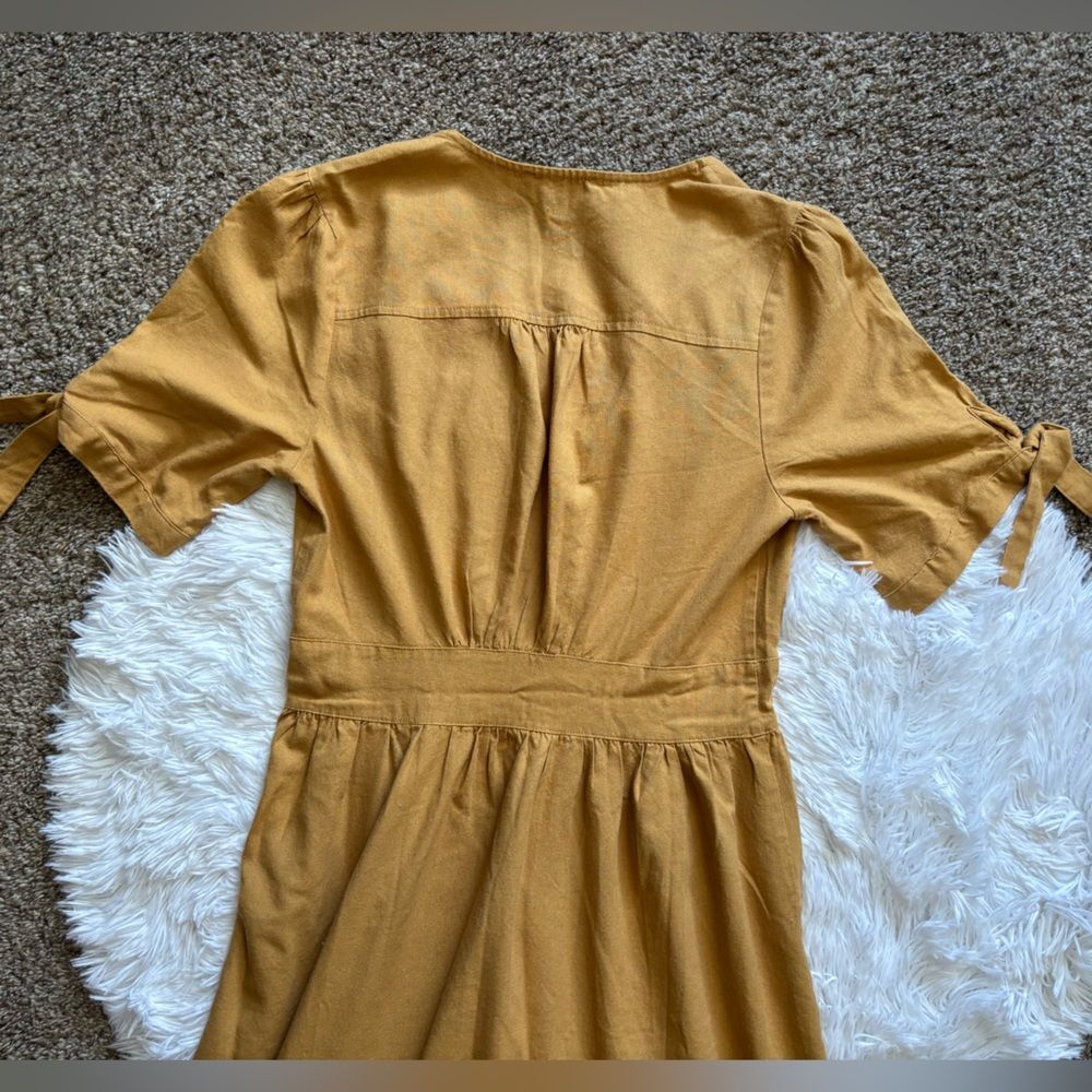J Gee Dress Linen Rayon Button Down Mustard Womens Size Small - Picture 7 of 9